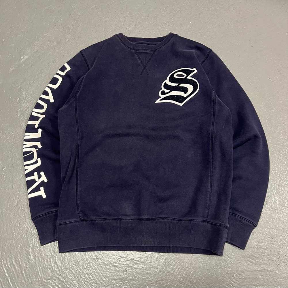 Vintage 2000s Stussy Navy Chenille Big Logo Sweatshirt Crewneck SIZE MEDIUM